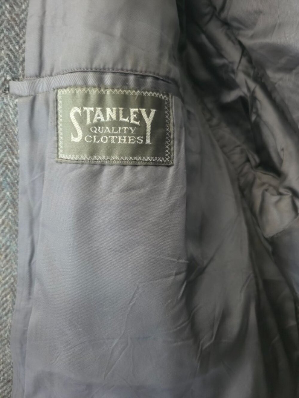 Vintage Sony Studios Wardrobe x STANLEY Gray Herringbone Wool Overcoat Sz 40 - Picture 8 of 11